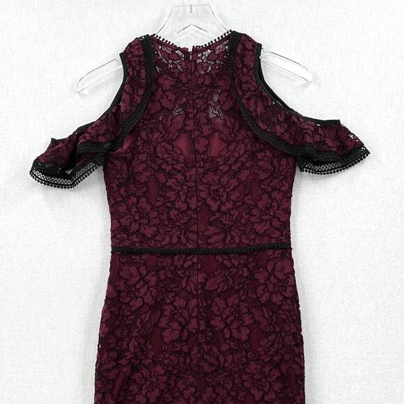 ALEXIS Evie Lace Midi Sheath Dress Womens Small Burgundy Crew Neck Cold Shoulder - Picture 8 of 16